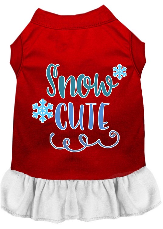 Snow Cute Screen Print Dog Dress Red with White Med